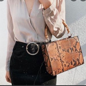 NWT Zara Brown python Print with Bamboo Handle Handbag
